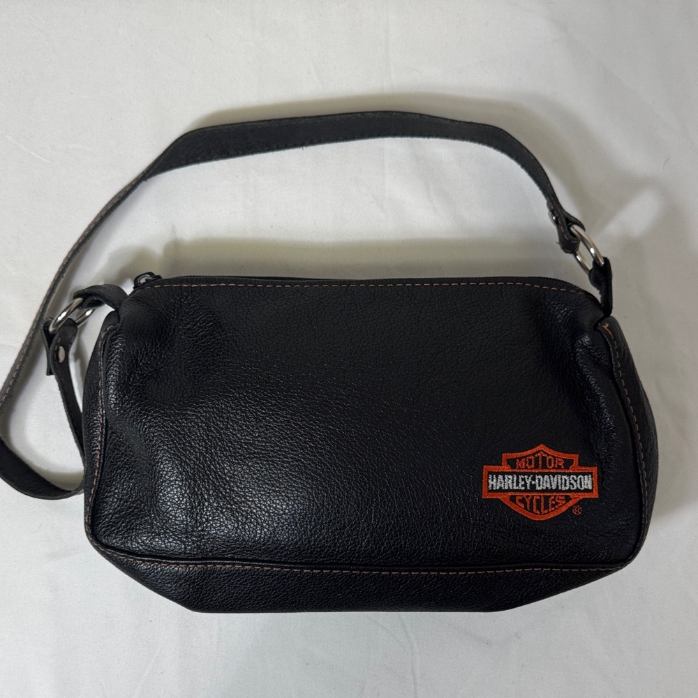 Harley-Davidson Black‎ Leather Shoulder Bag Orange Bar & Shield Logo Purse